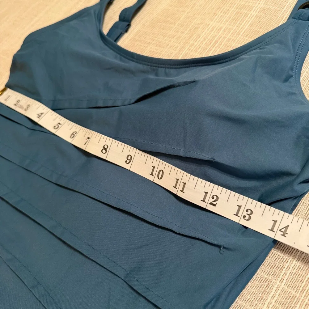 DKNY Womens Tiered Ruffle One Piece Swimsuit Dark Teal Blue Size Large NEW - Picture 6 of 7